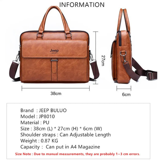 JEEP BULUO Men PU Leather Shoulder Fashion Business Bags Handbags Black Bag Men For Laptop Briefcases Bag (MLBR-02)