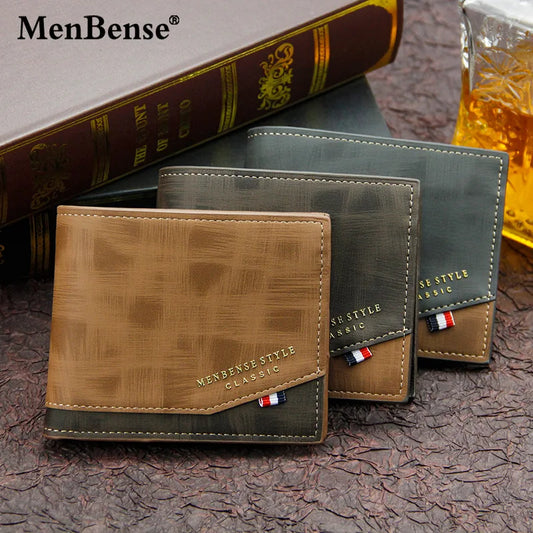 New Men Short Wallet Cross Section Youth Trifold Wallet Sewing Business Multi Card Zipper Coin Wallet Wallet Passport Cover (MLWL-02)