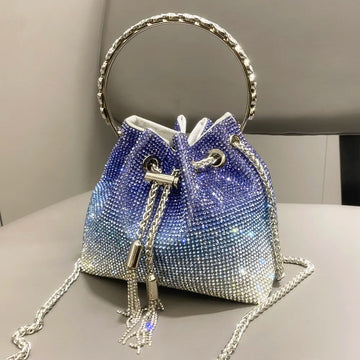 Handle Rhinestones Evening Clutch Bag Purses and Handbag Luxury Designer Shoulder Bags Shiny Crystal Clutch Purse Bucket Bag (MLBK-02)