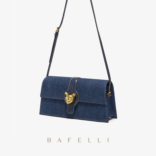 BAFIL CAT 2023 New Women Bag Luxury Brand Design Retro Style Denim Women Shoulder Bag Leather Wallet Flap (MLCB-02)